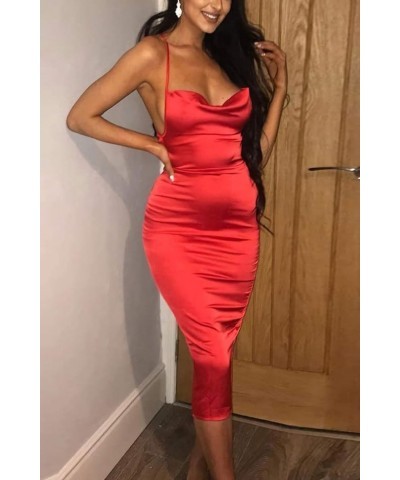 Women's Sexy Spaghetti Strap Backless Lace up Bodycon Party Dress Red $10.87 Dresses