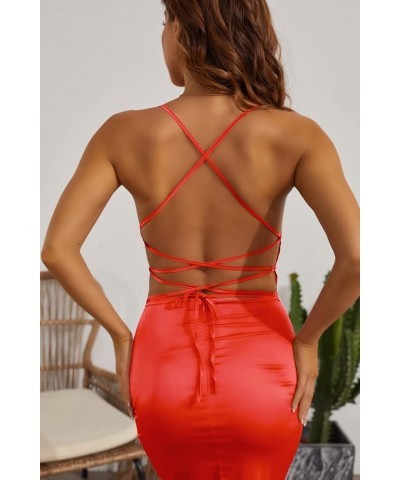 Women's Sexy Spaghetti Strap Backless Lace up Bodycon Party Dress Red $10.87 Dresses