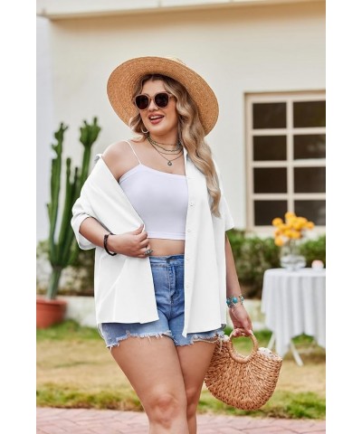 Women's Plus Size Hawaiian Shirts Short Sleeve Casual Floral Button Down Shirt Tropical Beach Blouse Summer Top White $13.05 ...