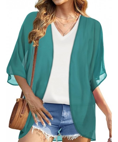 Womens Kimono Beach Cover Up Chiffon Cardigan Floral Tops Loose Capes Aqua $11.39 Swimsuits