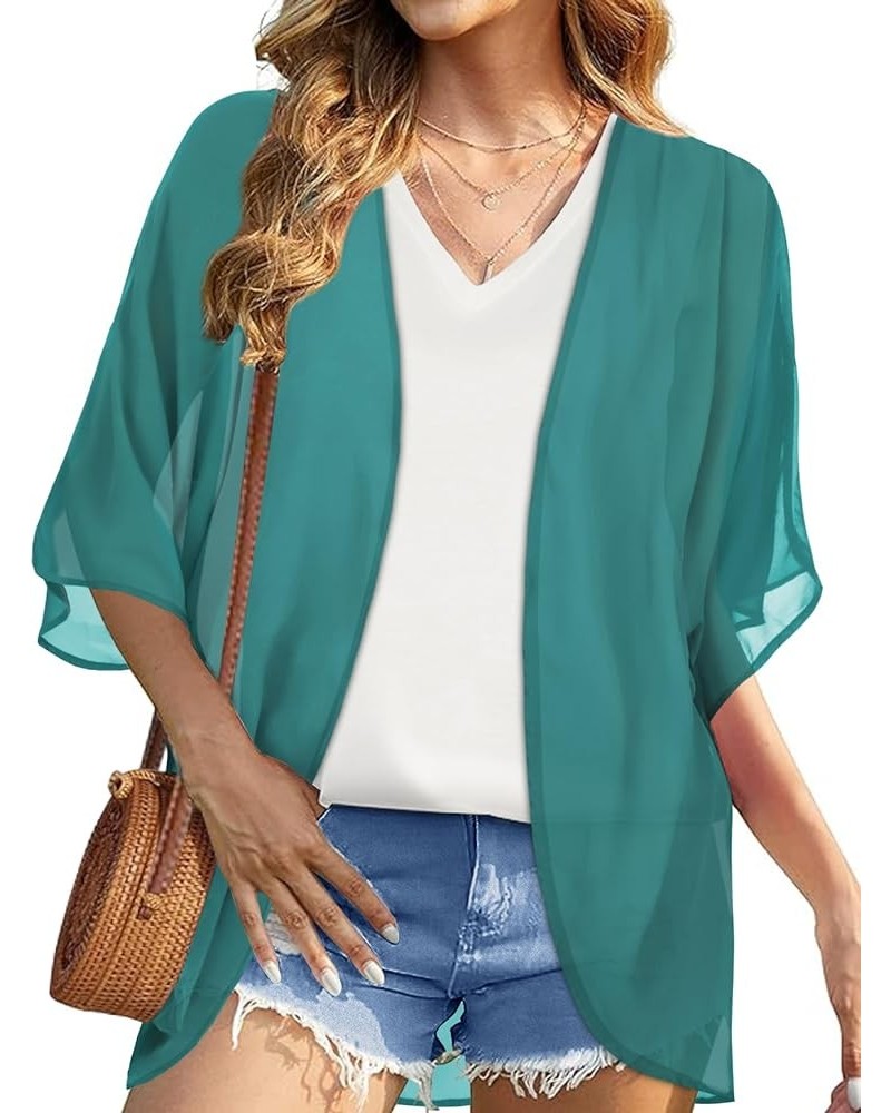 Womens Kimono Beach Cover Up Chiffon Cardigan Floral Tops Loose Capes Aqua $11.39 Swimsuits