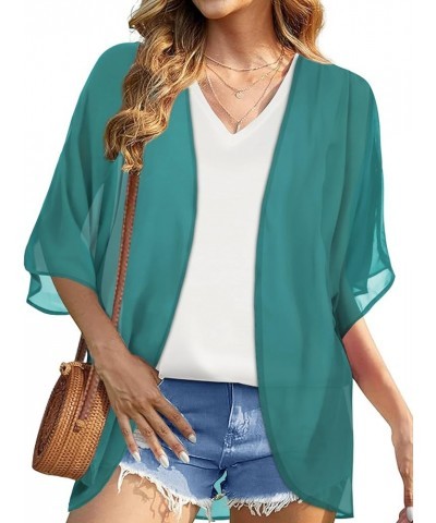 Womens Kimono Beach Cover Up Chiffon Cardigan Floral Tops Loose Capes Aqua $11.39 Swimsuits