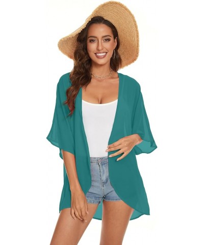 Womens Kimono Beach Cover Up Chiffon Cardigan Floral Tops Loose Capes Aqua $11.39 Swimsuits