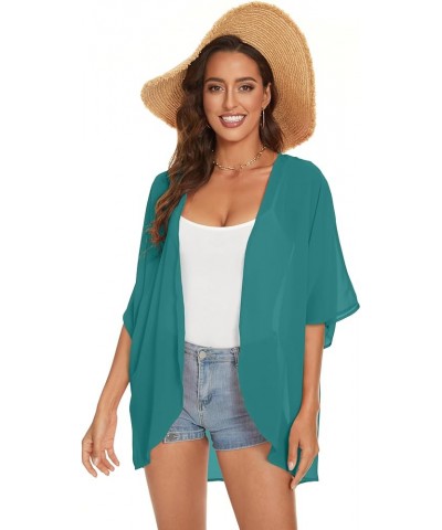 Womens Kimono Beach Cover Up Chiffon Cardigan Floral Tops Loose Capes Aqua $11.39 Swimsuits