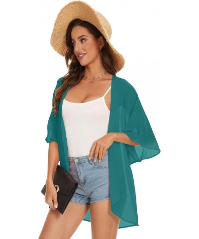 Womens Kimono Beach Cover Up Chiffon Cardigan Floral Tops Loose Capes Aqua $11.39 Swimsuits