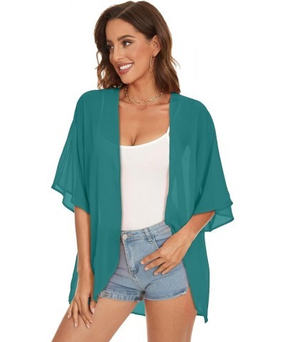 Womens Kimono Beach Cover Up Chiffon Cardigan Floral Tops Loose Capes Aqua $11.39 Swimsuits