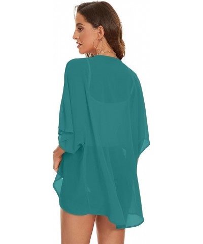 Womens Kimono Beach Cover Up Chiffon Cardigan Floral Tops Loose Capes Aqua $11.39 Swimsuits