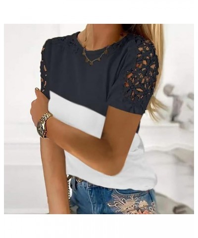 Color Block Tops for Women Raglan Lace Crochet Short Sleeve Tee Tshirt Casual Fashion Summer 2023 Cute Blouse Tees Black 5 $8...