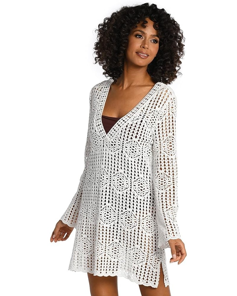 Women's Standard Long Sleeve Mini Dress Swimsuit Cover Up Ivory//Waverly Covers $55.44 Swimsuits