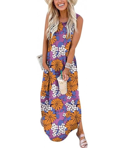 Women's Casual Loose Sundress Long Dress Sleeveless Split Maxi Dresses Summer Beach Dress with Pockets Floral 04 $16.72 Dresses