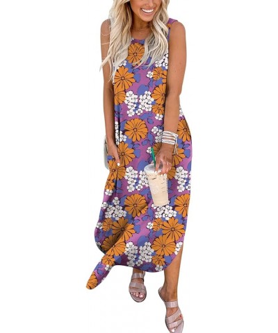 Women's Casual Loose Sundress Long Dress Sleeveless Split Maxi Dresses Summer Beach Dress with Pockets Floral 04 $16.72 Dresses