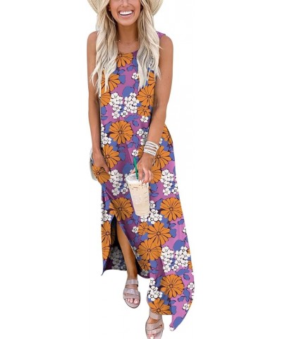 Women's Casual Loose Sundress Long Dress Sleeveless Split Maxi Dresses Summer Beach Dress with Pockets Floral 04 $16.72 Dresses