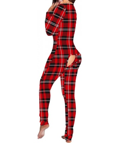 Women Butt Flap Pajamas Jumpsuit Sexy Deep V Neck Long Sleeve Bodycon Romper Overall Sleepwear Y-red-4 $13.19 Jumpsuits