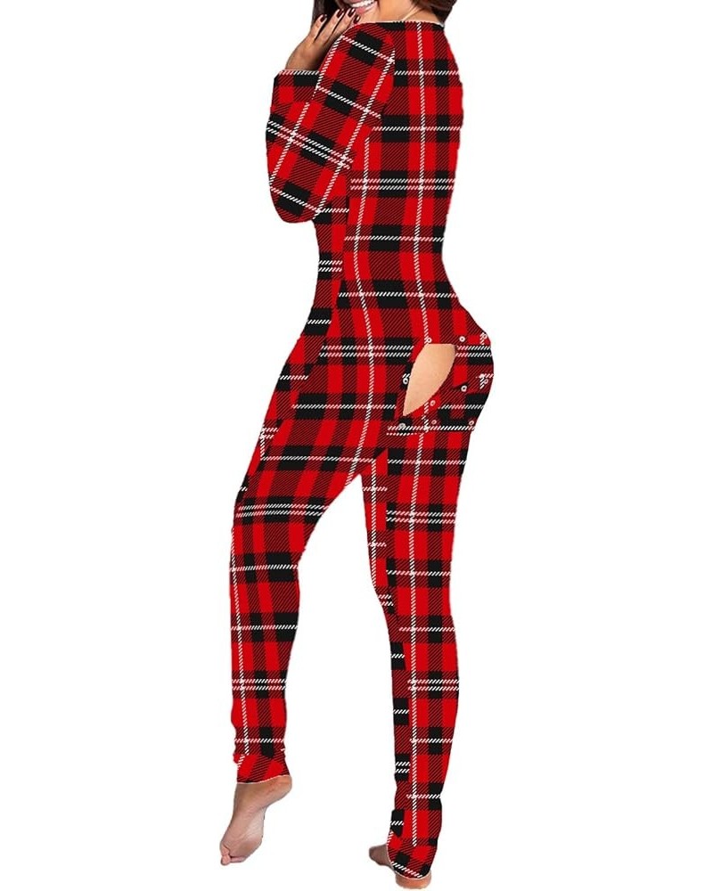 Women Butt Flap Pajamas Jumpsuit Sexy Deep V Neck Long Sleeve Bodycon Romper Overall Sleepwear Y-red-4 $13.19 Jumpsuits