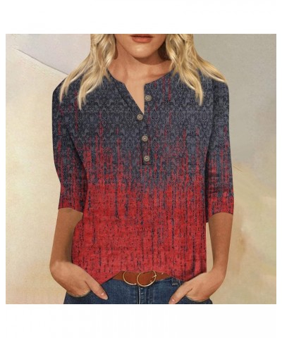 Tops for Women Casual Fall Crew-Neck 3/4 Sleeve Elegant Print Pullover Loose T-Shirt K05-red $9.44 T-Shirts