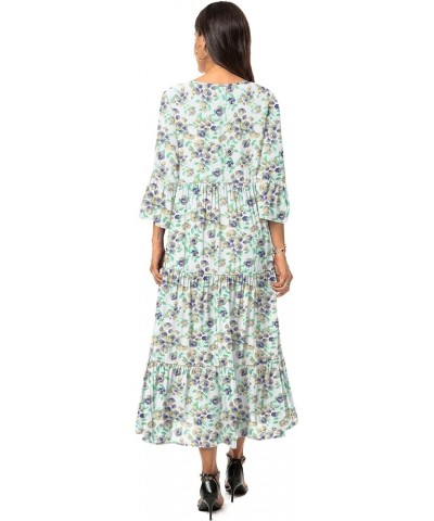 Womens 3/4 Sleeve Casual Bohemian Midi Dress Floral Blue White $28.04 Dresses