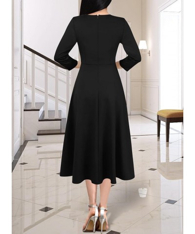 Womens Vintage Retro Buttons Business Work Office A-Line Midi Square Neck Slim Professional Career Fit and Flare Dress Black ...