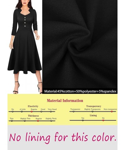 Womens Vintage Retro Buttons Business Work Office A-Line Midi Square Neck Slim Professional Career Fit and Flare Dress Black ...