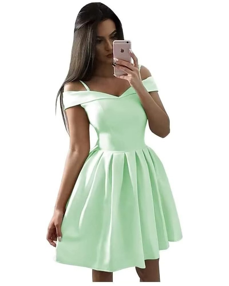 Women's Cold Shoulder Satin Homecoming Dresses for Teens Short V-Neck Formal Gowns with Pockets Mint $22.00 Dresses