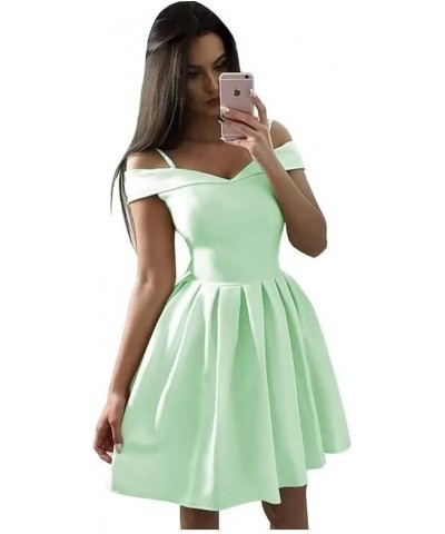 Women's Cold Shoulder Satin Homecoming Dresses for Teens Short V-Neck Formal Gowns with Pockets Mint $22.00 Dresses