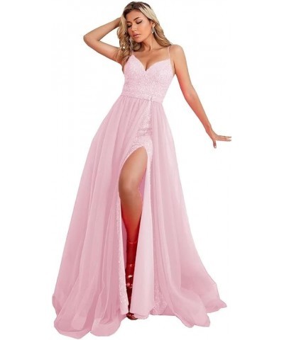 Sexy Mermaid Sequin Prom Dresses with Slit V Neck Formal Dresses Spaghetti Party Gowns with Detachable Train WZY69 Blush Pink...