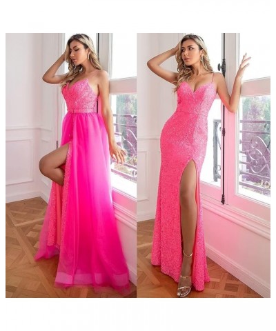 Sexy Mermaid Sequin Prom Dresses with Slit V Neck Formal Dresses Spaghetti Party Gowns with Detachable Train WZY69 Blush Pink...