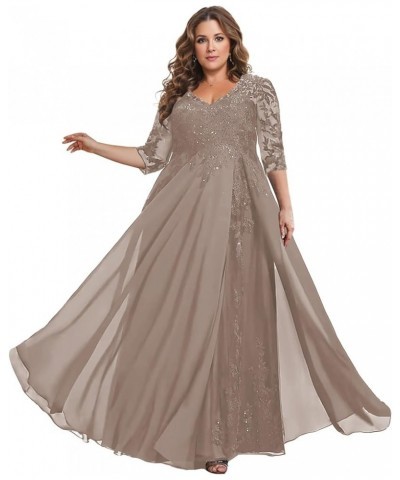 Long Chiffon Mother of The Bride Dresses for Wedding 3/4 Sleeves Lace Appliques Formal Evening Gown Taupe $39.10 Dresses