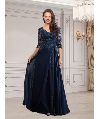 Long Chiffon Mother of The Bride Dresses for Wedding 3/4 Sleeves Lace Appliques Formal Evening Gown Taupe $39.10 Dresses