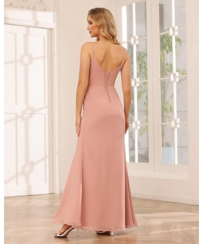 Women's Ruched Mermaid Bridesmaid Dresses Long with Slit Chiffon Formal Prom Gowns for Wedding YZTS201 Orange $22.55 Dresses