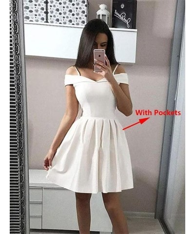 Women's Cold Shoulder Satin Homecoming Dresses for Teens Short V-Neck Formal Gowns with Pockets Mint $22.00 Dresses