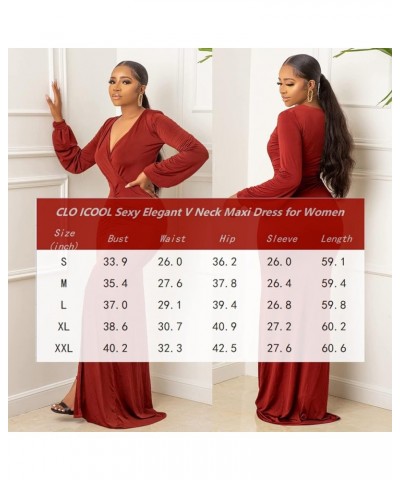 Sexy Deep V Neck Bodycon Evening Dress for Women Bell Sleeve Ruched Cocktail Long Maxi Dresses Brown $20.39 Dresses