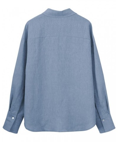 Womens Pure Linen Button Down Shirt Long Sleeve Business Causal Collared Blouse Denim $24.95 Blouses