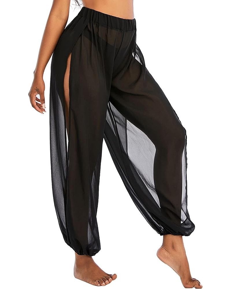 Sheer Beach Coverup Pants Mesh Pants for Women High Slit See Through Harem Pants Mesh Black $12.00 Swimsuits