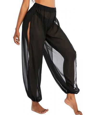 Sheer Beach Coverup Pants Mesh Pants for Women High Slit See Through Harem Pants Mesh Black $12.00 Swimsuits