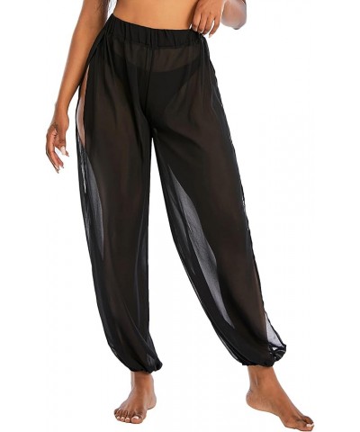 Sheer Beach Coverup Pants Mesh Pants for Women High Slit See Through Harem Pants Mesh Black $12.00 Swimsuits