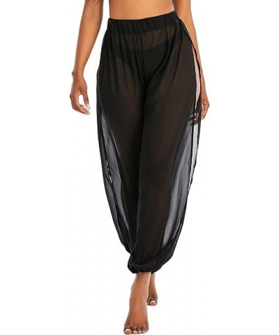 Sheer Beach Coverup Pants Mesh Pants for Women High Slit See Through Harem Pants Mesh Black $12.00 Swimsuits