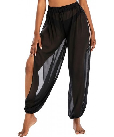 Sheer Beach Coverup Pants Mesh Pants for Women High Slit See Through Harem Pants Mesh Black $12.00 Swimsuits