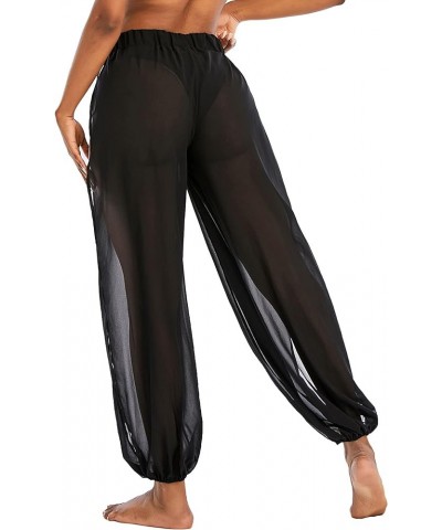 Sheer Beach Coverup Pants Mesh Pants for Women High Slit See Through Harem Pants Mesh Black $12.00 Swimsuits