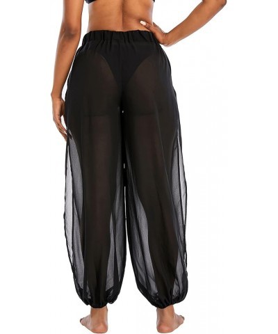 Sheer Beach Coverup Pants Mesh Pants for Women High Slit See Through Harem Pants Mesh Black $12.00 Swimsuits