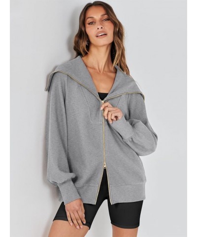 Womens Zip Up Sweatshirt Oversized Hoodies Sweater Cute Casual Outfits Top 2024 Fall Winter Jacket Trendy Clothes 15_ Grey $2...