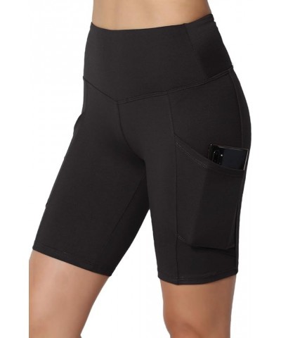 S~3X Brushed Microfiber Tummy Control Side Pocket Biker Short Leggings Black $11.69 Activewear