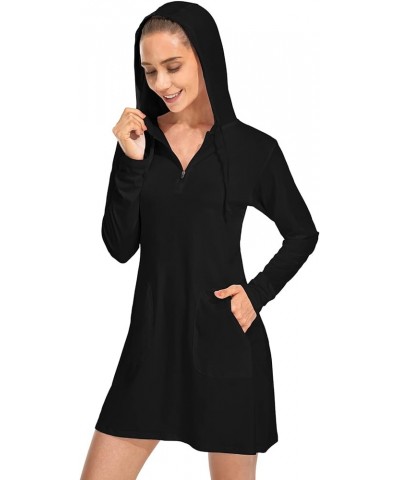 Women's UPF 50+ Cover-Up Dresses Beach SPF Long Sleeve Shirt Sun Protection Hiking Beach Running Fishing Hoodie 1 Black $12.4...