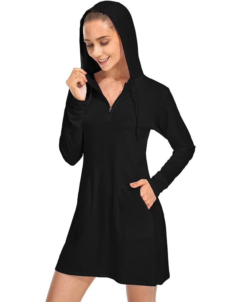 Women's UPF 50+ Cover-Up Dresses Beach SPF Long Sleeve Shirt Sun Protection Hiking Beach Running Fishing Hoodie 1 Black $12.4...