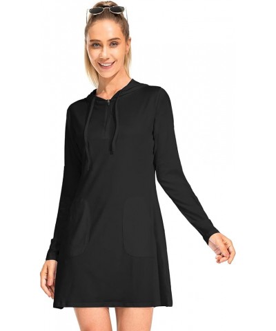 Women's UPF 50+ Cover-Up Dresses Beach SPF Long Sleeve Shirt Sun Protection Hiking Beach Running Fishing Hoodie 1 Black $12.4...