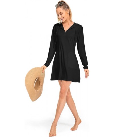 Women's UPF 50+ Cover-Up Dresses Beach SPF Long Sleeve Shirt Sun Protection Hiking Beach Running Fishing Hoodie 1 Black $12.4...