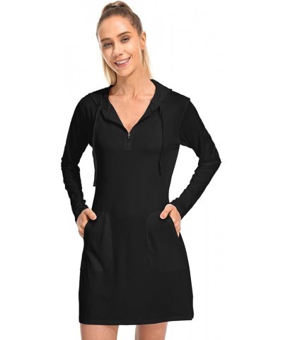 Women's UPF 50+ Cover-Up Dresses Beach SPF Long Sleeve Shirt Sun Protection Hiking Beach Running Fishing Hoodie 1 Black $12.4...