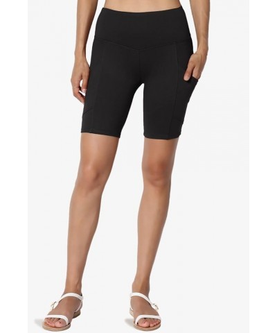 S~3X Brushed Microfiber Tummy Control Side Pocket Biker Short Leggings Black $11.69 Activewear