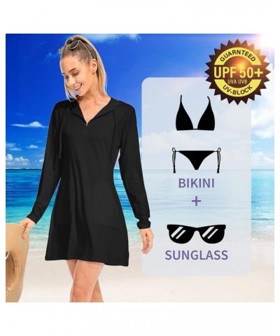 Women's UPF 50+ Cover-Up Dresses Beach SPF Long Sleeve Shirt Sun Protection Hiking Beach Running Fishing Hoodie 1 Black $12.4...