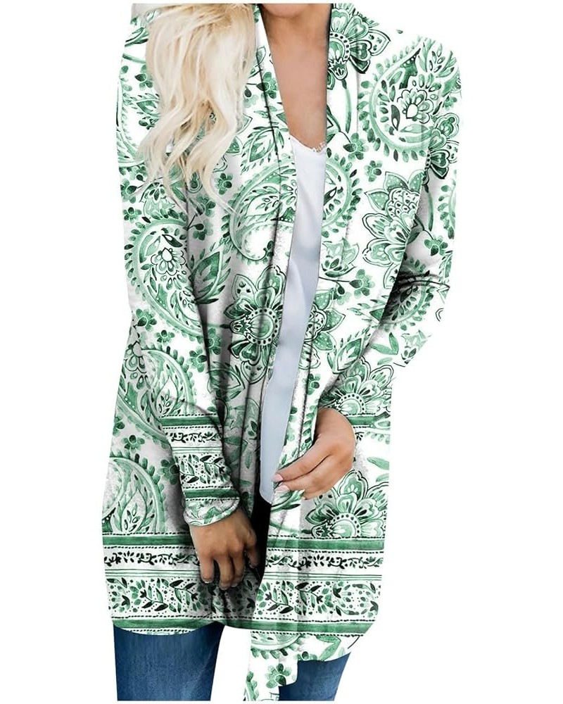 Lightweight Cardigans For Women,Women's Fashion Vintage Print Coat Long Sleeve Elegant Mid Length Plus Size Tops 01-green $7....