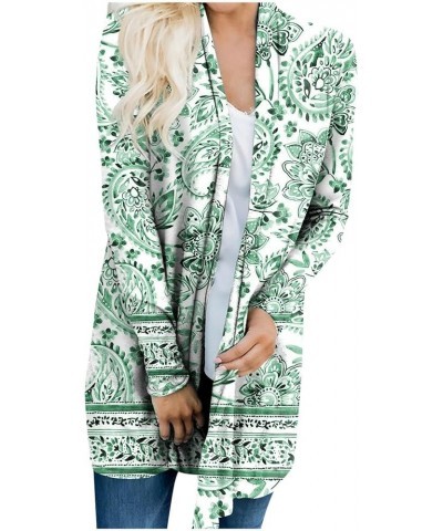 Lightweight Cardigans For Women,Women's Fashion Vintage Print Coat Long Sleeve Elegant Mid Length Plus Size Tops 01-green $7....